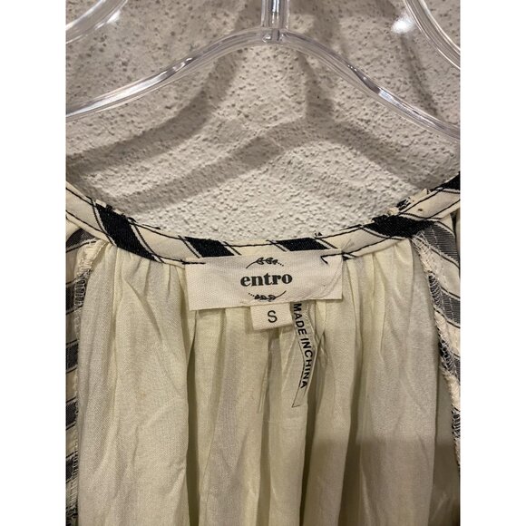 Entro Dress Womens Small Black White Stripe Puff Sleeve Swing Trapeze Mini - Picture 3 of 4